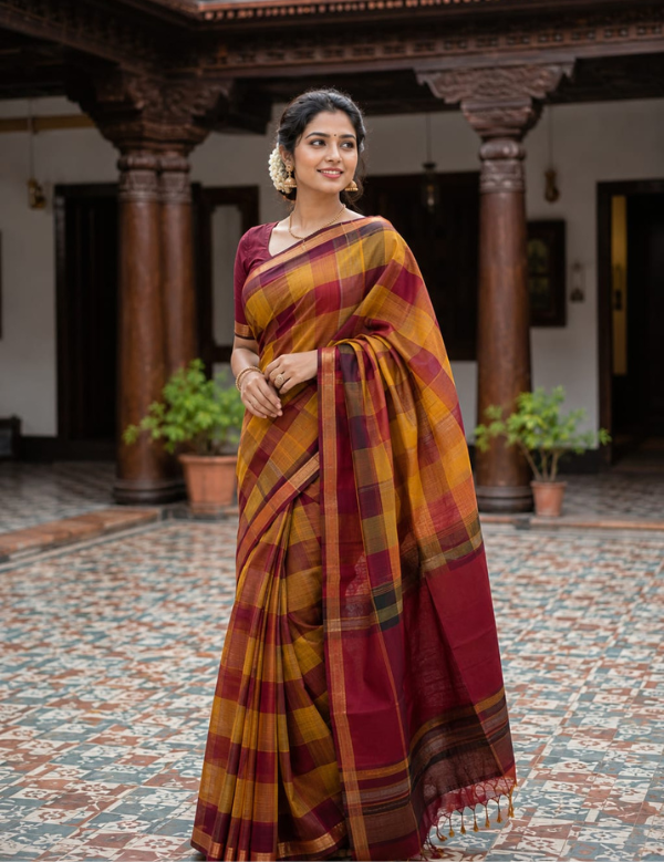 Multi-Colour Checked Kanjeevaram Silk Saree