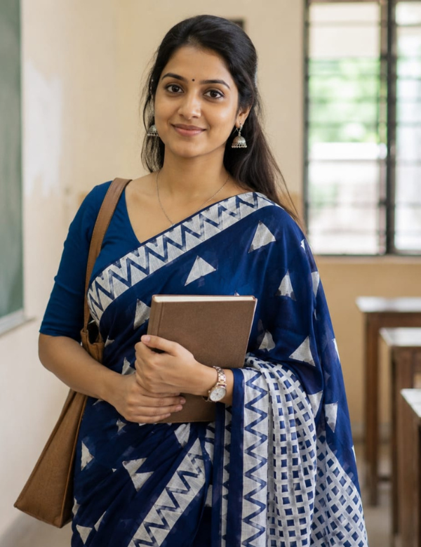 Indigo Blue Printed Cotton Saree